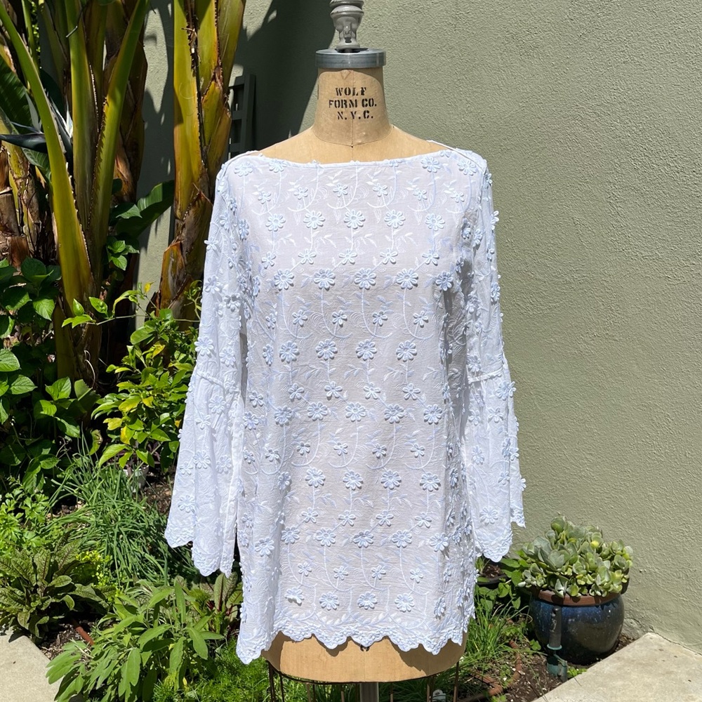 NWT Soft Surroundings White Flower Blouse XL